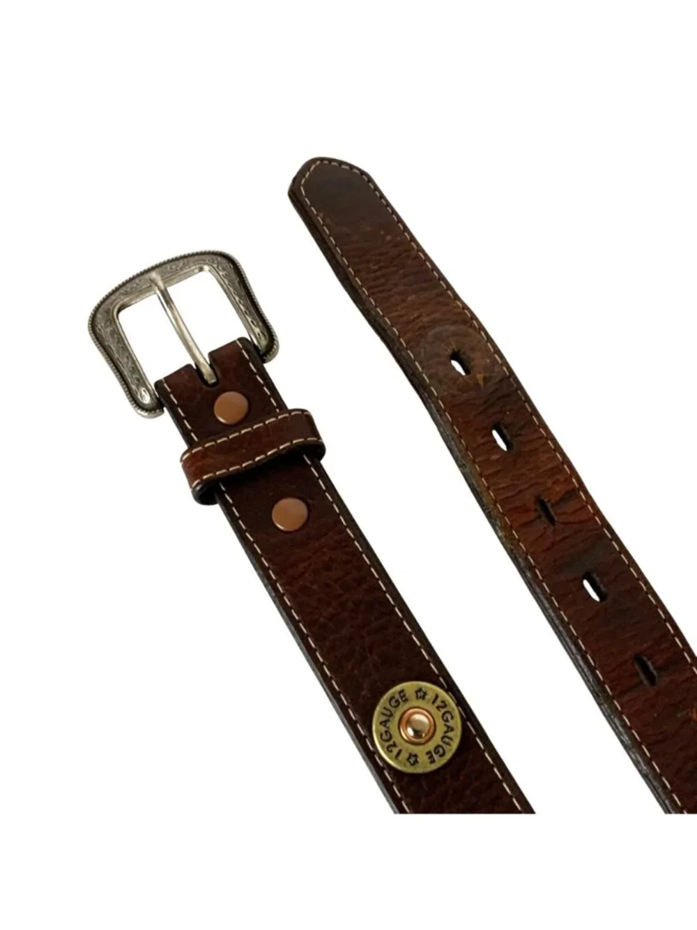 Badger 3D Western Belt with Shotgun Shell Detail Size 30 Brown Genuine Leather